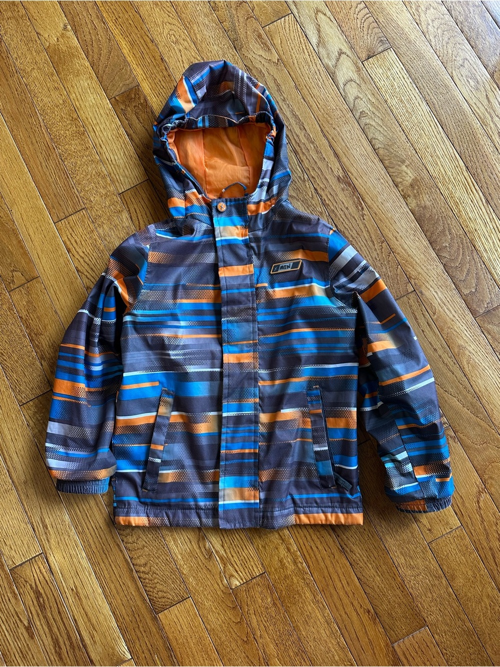 Kids Hooded Raincoat in Blue & Orange Stripes - Unbranded
